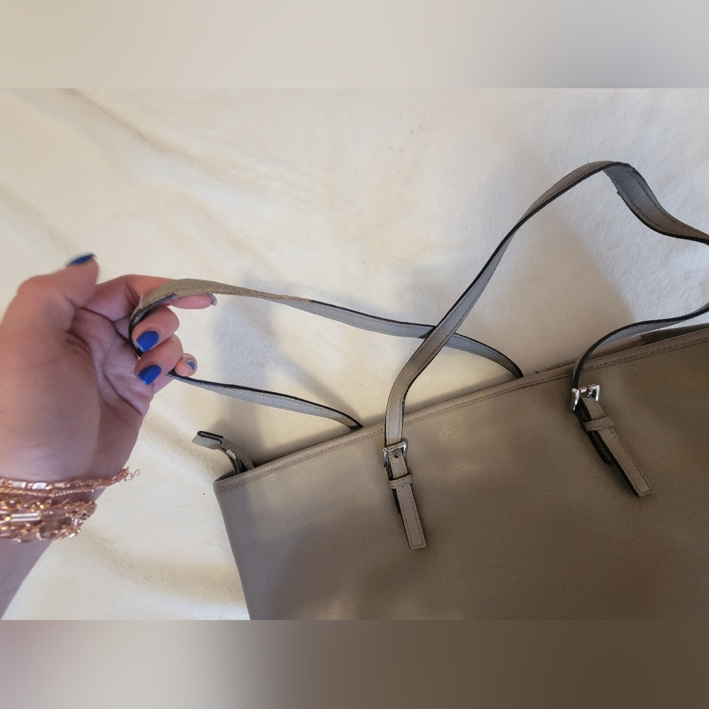 Michael Kors Jet Set Travel Tote Shoulder Bag Taupe Saffiano Leather Work Bag - Picture 8 of 11